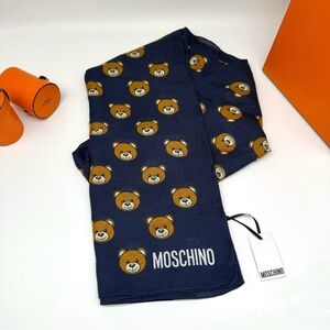 Authentic Moschino Blue Teddy Bear Print Scarf